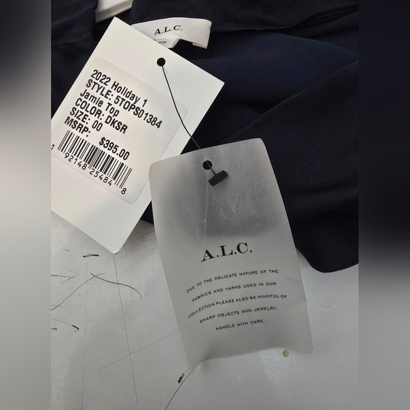 A.L.C.NEW A.L.C Blouse Jamie Midnight Blue Asymmetrical Long Sleev size 00 - Picture 12 of 12